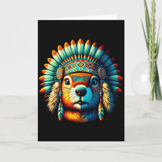 ネイティブアメリカンのグラウンドホッグ ネイティブインディアン フェア カード (正面)