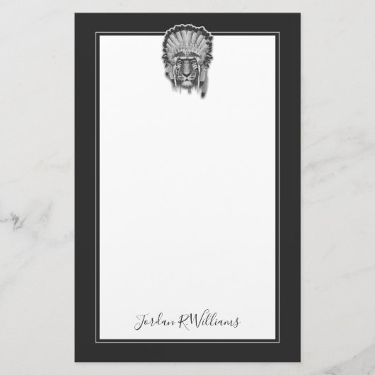 ネイティブアメリカンのトラの責任者は|あなたの名前を加えます 便箋 (正面)