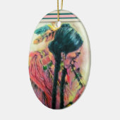 ネイティブアメリカンのフルートプレーヤーのクリスマスのオーナメント セラミックオーナメント (左)