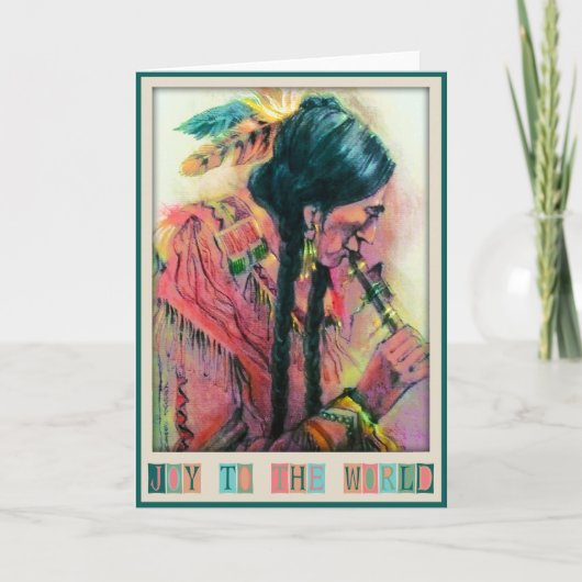 ネイティブアメリカンのフルートプレーヤーのクリスマスカード シーズンカード (正面)