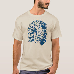 ネイティブアメリカンの主で青いシルエット Tシャツ