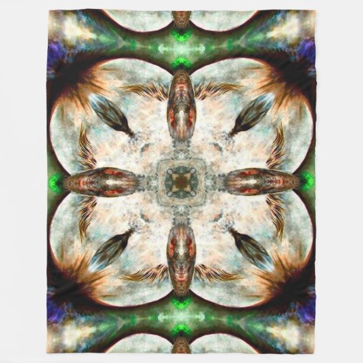 ネイティブアメリカンの動物のタカの精神のトーテムの曼荼羅 フリースブランケット (正面)