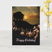 ネイティブアメリカンの夢のキャッチャーのバッファローの誕生日 カード (黄色い花)