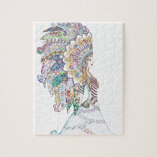 ネイティブアメリカンの女の子の頭飾り ジグソーパズル (縦)