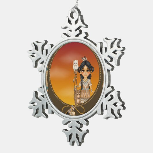 ネイティブアメリカンの女の子 スノーフレークピューターオーナメント (右)