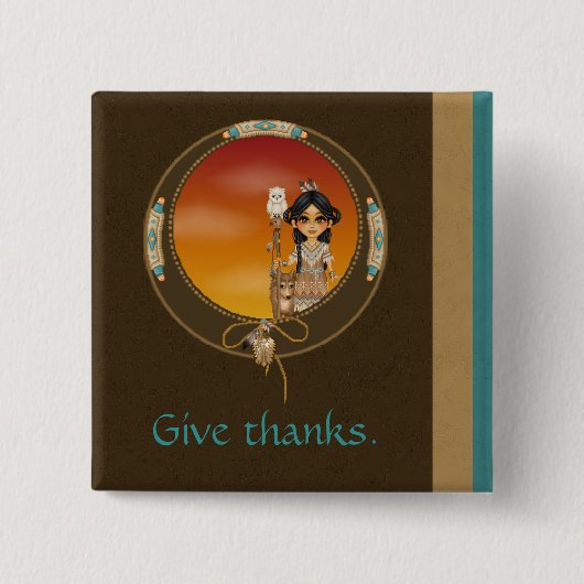 ネイティブアメリカンの女の子 缶バッジ (正面)