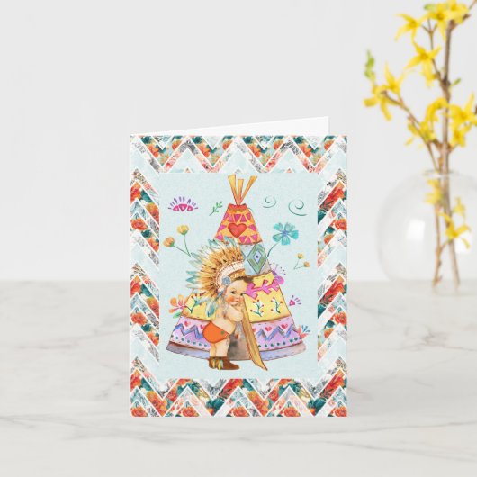 ネイティブアメリカンの男の子の最初バースデー・カード カード (黄色い花)