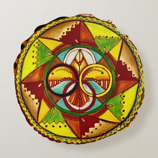 ネイティブアメリカンの薬の車輪の曼荼羅の枕 ラウンドクッション (裏面)