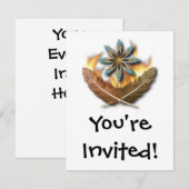 ネイティブアメリカンの赤い尾の鷹の羽根と炎のデジタルアート 招待状 (正面/裏面)