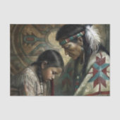 ネイティブアメリカンの長老と子供の祈りのデクパージュ 薄葉紙 (正面)