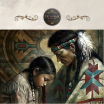 ネイティブアメリカンの長老と子供の祈りのデクパージュ