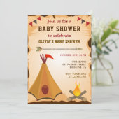 ネイティブアメリカンのBohoの種族のテント小屋のベビーシャワー 招待状 (スタンド正面)