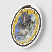 ネイティブアメリカンのLakotaの時間ムスタングの柱時計 ラージ壁時計 (傾斜)