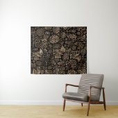 ネイティブアメリカンはパターン黒および金ゴールドを飾ります タペストリー (インサイチュ(横))