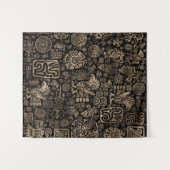 ネイティブアメリカンはパターン黒および金ゴールドを飾ります タペストリー (正面(横))