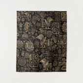 ネイティブアメリカンはパターン黒および金ゴールドを飾ります タペストリー (正面)