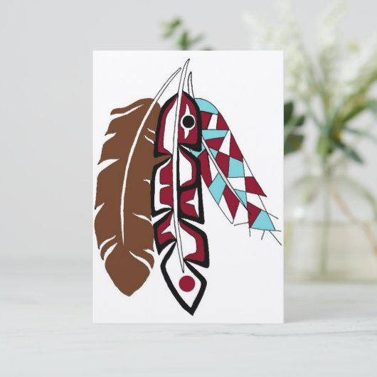 ネイティブアメリカンは挨拶状に羽をつけます カード (スタンド正面)