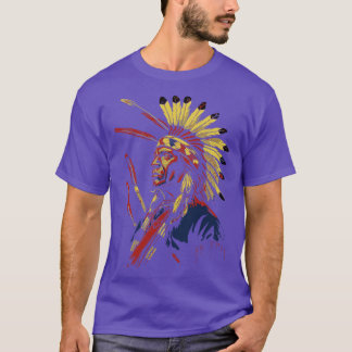 ネイティブアメリカンインディアンチーフの羽飾り戦士 Tシャツ