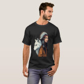 ネイティブアメリカン女性ウルフラバー先住民アメリカン Tシャツ (正面フル)