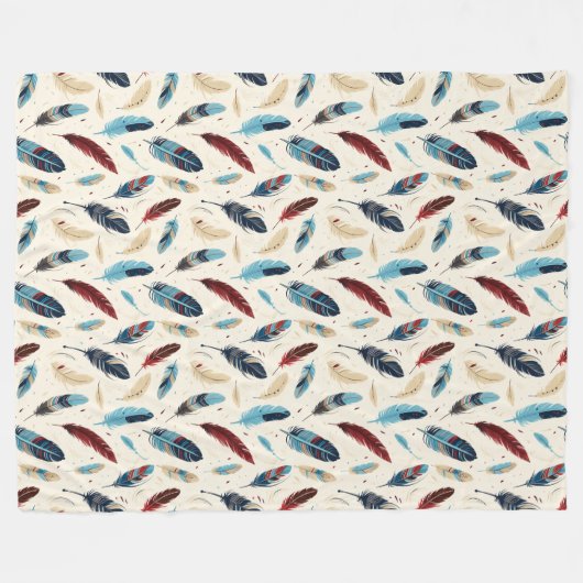 ネイティブアメリカン サウスウエスト 羽根模様 フリースブランケット (正面(横))