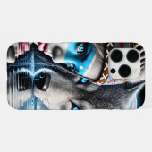 ネイティブインディアンとオオカミの湖面反射シーン iPhoneケース (裏面横)