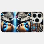 ネイティブ戦士とライオンの月光に照らされた水面の反射 Case-Mate iPhoneケース (裏面 (横))