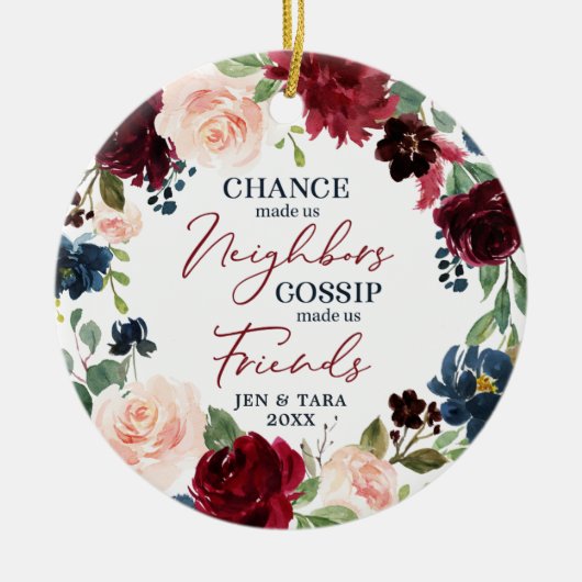 ネイバーズトゥフレンズパーソナライズされたフローラリース セラミックオーナメント (正面)