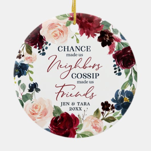 ネイバーズトゥフレンズパーソナライズされたフローラリース セラミックオーナメント (裏面)