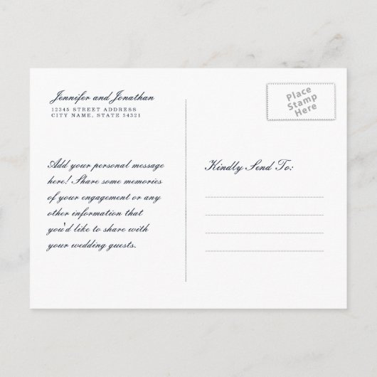 ネイビかわいらしーとコーラル日付はがきを保存 案内ポストカード (裏面)