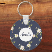 ネイビかわいらしーとホワイトフローラパーソナライズされた キーホルダー (裏面)
