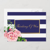 ネイビかわいらしーストライプバラフローラパーソナライズされた ポストカード (正面/裏面)
