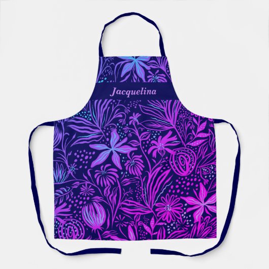 ネイビかわいらしーパーソナライズされたホットピンクフローラエプロン エプロン (正面)