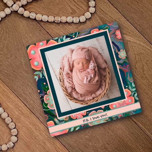 ネイビかわいらしーピンクフローラかわいい写真カスタマイズ フォトプラーク