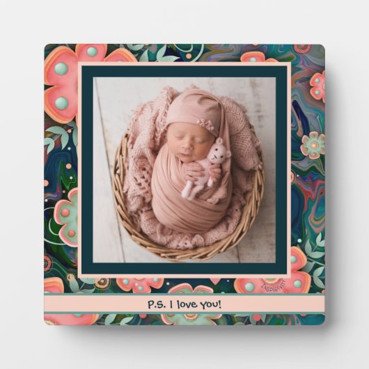 ネイビかわいらしーピンクフローラかわいい写真カスタマイズ フォトプラーク (正面)