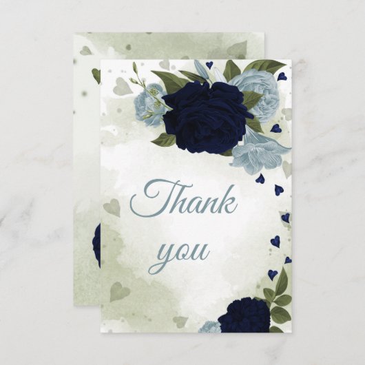 ネイビかわいらしーブルーと埃っぽいブルーの花 サンキューカード (正面/裏面)