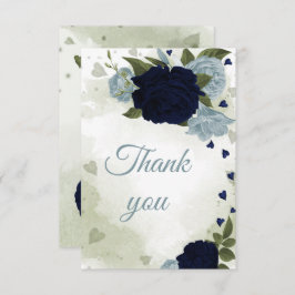 ネイビかわいらしーブルーと埃っぽいブルーの花 サンキューカード