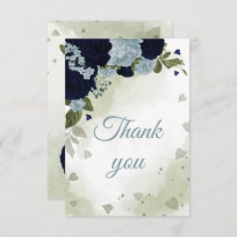 ネイビかわいらしーブルーと埃っぽいブルーの花 サンキューカード