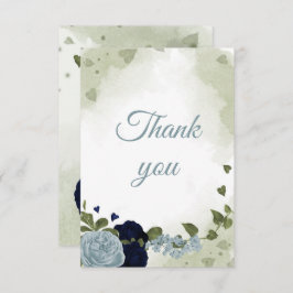 ネイビかわいらしーブルーと埃っぽいブルーの花 サンキューカード