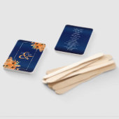 ネイビかわいらしーブルーにオレンジ色の花 ハンドファン (組立なし)