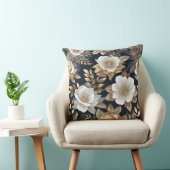 ネイビかわいらしーブルー金ゴールドホワイトフローラ クッション (椅子)