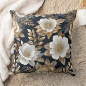 ネイビかわいらしーブルー金ゴールドホワイトフローラ クッション (ブランケット)