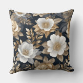 ネイビかわいらしーブルー金ゴールドホワイトフローラ クッション (裏面)