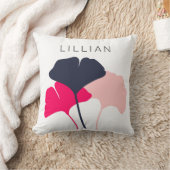 ネイビかわいらしーブルー&ピンクイチョ葉の クッション (ブランケット)