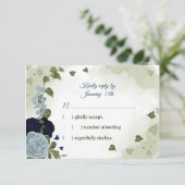 ネイビかわいらしー&ほこりまみれの青い花の緑 出欠カード (スタンド正面)