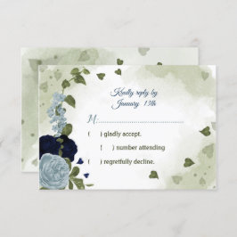 ネイビかわいらしー&ほこりまみれの青い花の緑 出欠カード