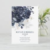 ネイビきらめくーホワイト&金ゴールド結婚ズ 案内状 (スタンド正面)