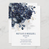 ネイビきらめくーホワイト&金ゴールド結婚ズ 案内状 (正面/裏面)