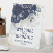 ネイビきらめくー·ブルーが我々の結婚にようこそ 台座サイン (インサイチュ)