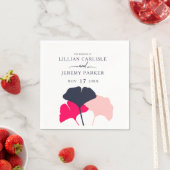 ネイビはっきりしたーとピモダンンクのイチョウ葉ング結婚ズ スタンダードカクテルナプキン (インサイチュ)