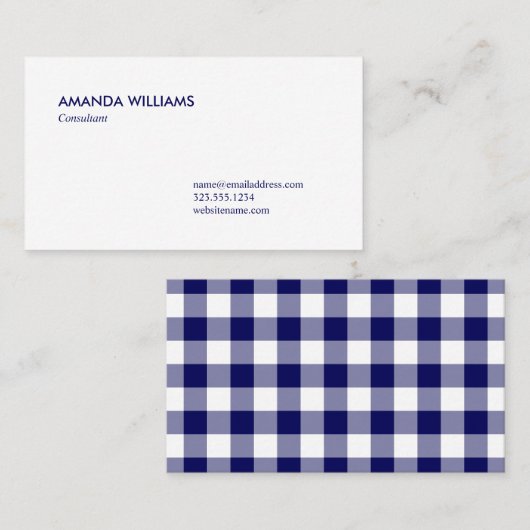 ネイビはっきりしたーブルーとホワイトバッファローのプレイドパターン 名刺 (正面/裏面)